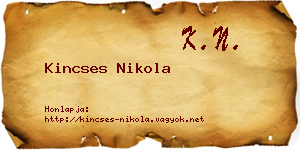 Kincses Nikola névjegykártya